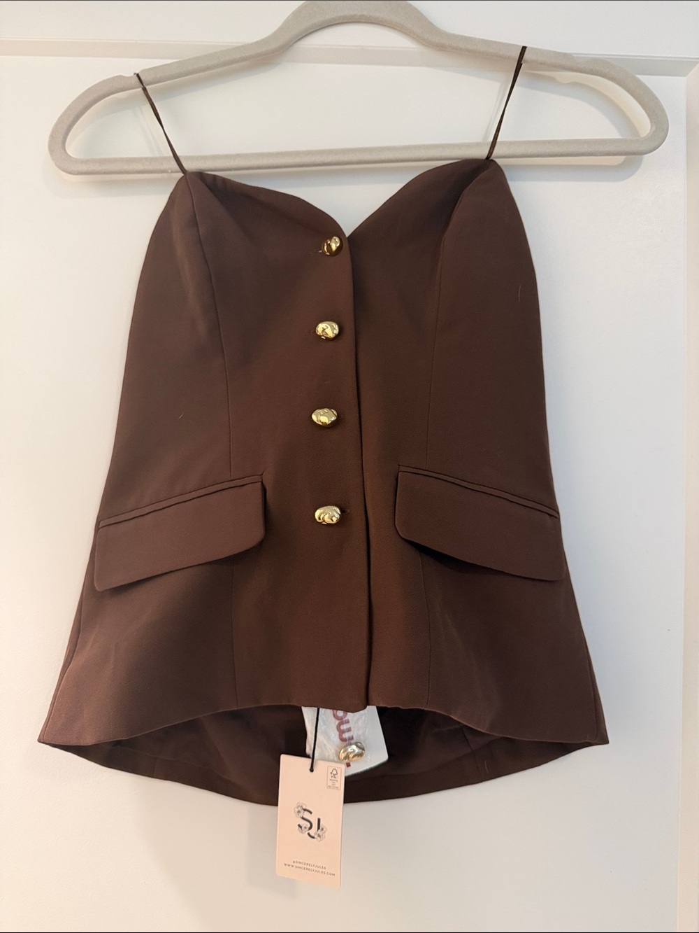 Sincerly Jules Brown Button-Front Spaghetti Strap Bustier Top